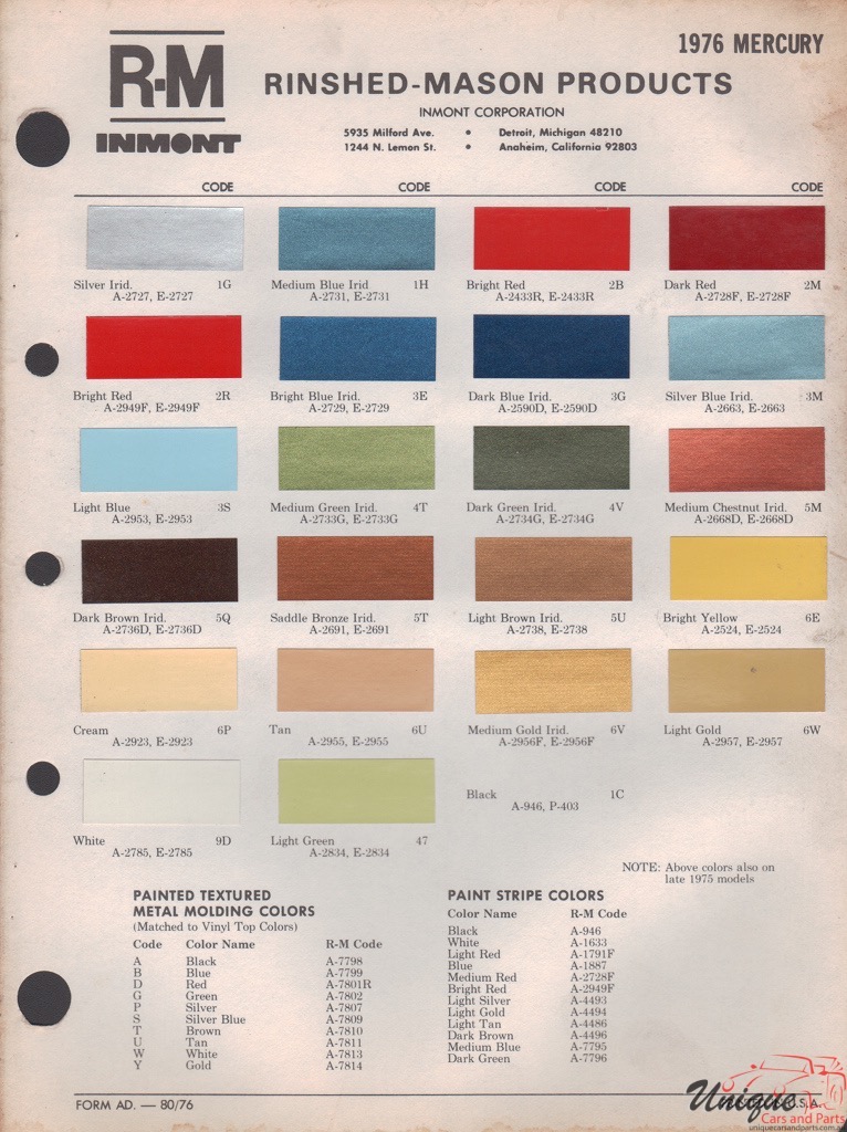 1976 Mercury Paint Charts Rinshed-Mason 1